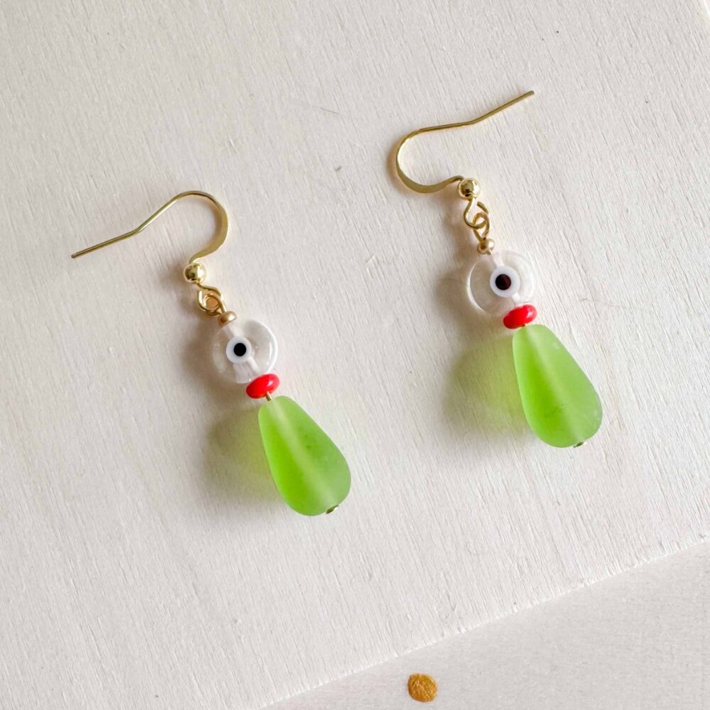 Colourful Beaded Drop Earrings Red Lime Green Gold | Funky Jewellery - Picture 6 of 6